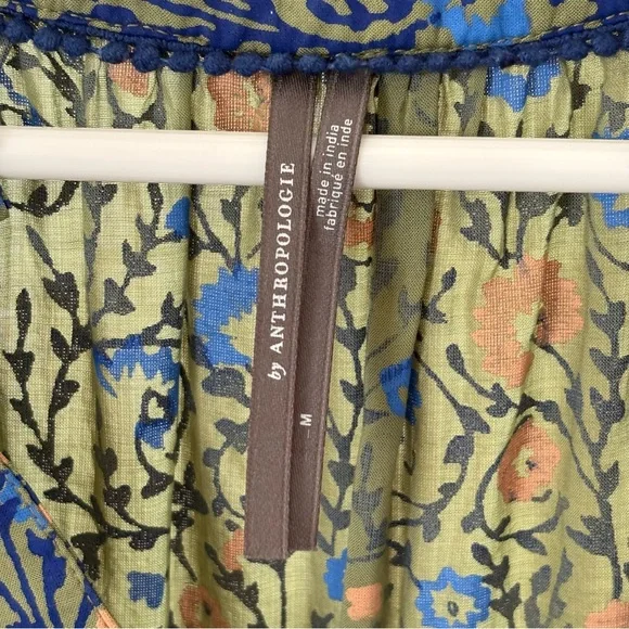 Anthropologie Penrose Tiered Tunic Dress Women Size M Floral Green Beach Boho - Picture 5 of 12
